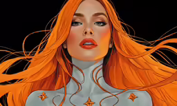 woman with red hair and gold stars wearing white
