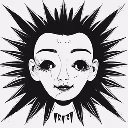 a black and white drawing of a woman with spiked hair