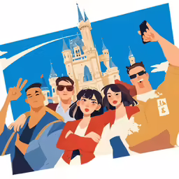 the movie poster depicts people wearing sunglasses, and a castle in the background
