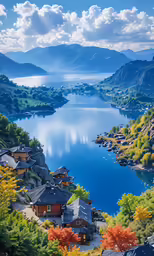 a lake that is in the middle of some mountains