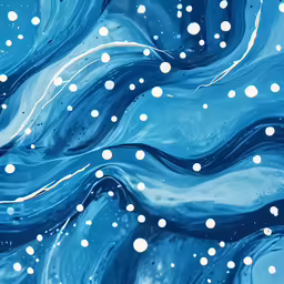 a blue water wave with bubbles and drops
