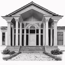 a drawing of an old building with columns and pillars