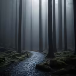 there is a stream in the middle of a forest