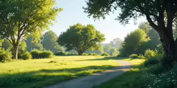the tree in the field are next to a road