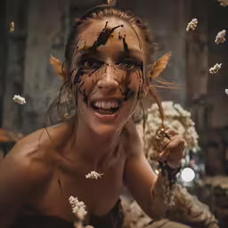 a woman has fake moths on her face