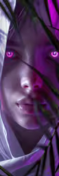 some kind of portrait that looks very weird,an artistic painting of a girl with pink eyes