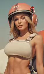 a girl is wearing an orange and brown helmet