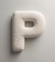 the letter p spelled out of foamy white material