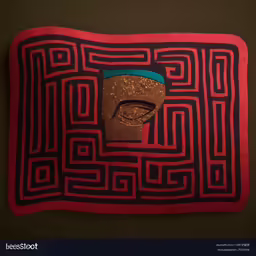 the doormat in a dark room with black and red walls