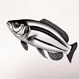 a black and white fish floating through the air
