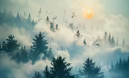 a lot of trees and clouds in the sky