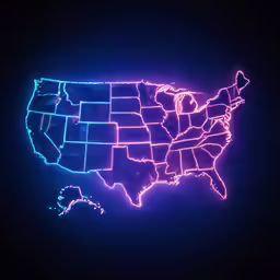 a map of the united states with lights shining on it