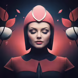 a woman with eye make - up and a helmet