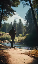 man hiking in the wilderness carrying his stuff