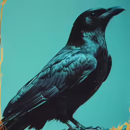 a black bird is perched on a piece of wood