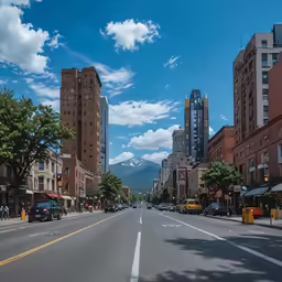 a quiet city street lined with tall buildings