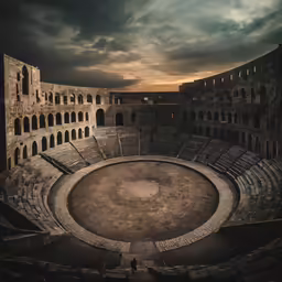 a roman amphit with sun set on it