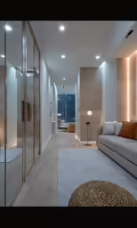 a modern living room with a wall mounted television