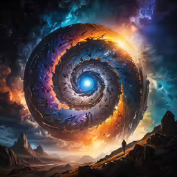 a digital painting depicting a futuristic spiral vortex