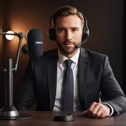 man with headset in front of a microphone