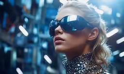 a woman wearing a black jacket and some sunglasses