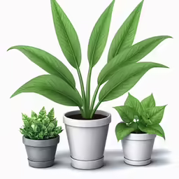 three potted plants that have green leaves