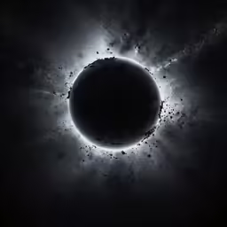 a dark circle of a sun that is in the middle