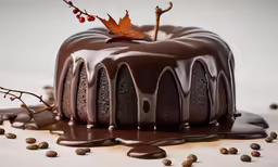 a chocolate bundt cake with chocolate ganache and candy topping