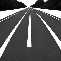 an empty road with three white lines painted on it