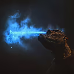 a man in a leather mask is holding a blue glowing light