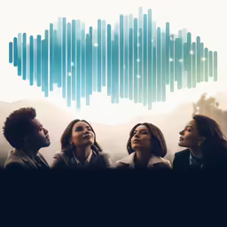 an image of four women staring at something floating