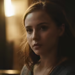 a young woman with dark makeup staring at the camera