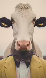 the young cow has yellow eyes and a beard