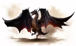 a black dragon with red wings spread out