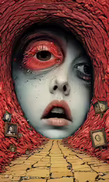 an artful photograph of a woman with blood and blue makeup