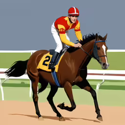 a horse racer running on the track with his racehorse