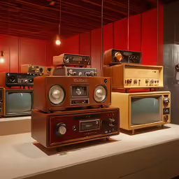 a room full of old fashioned radio and speakers