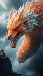 the dragon is flying above the rocky landscape