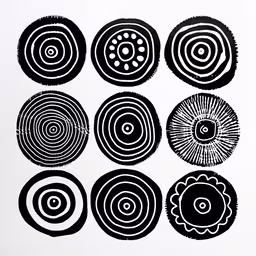 several black and white drawings of different shapes,various black and white designs on a white background