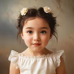 a young girl wearing flowers in her hair