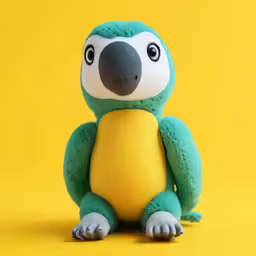 a close up of a stuffed animal near a yellow background