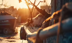 a woman laying on a bench next to a fence
