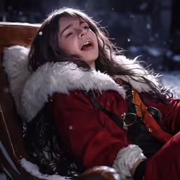 a girl is wearing a red and white jacket in the snow
