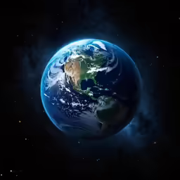 the planet is glowing in the space with stars