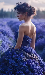 a woman wearing a purple dress standing in a lavender field