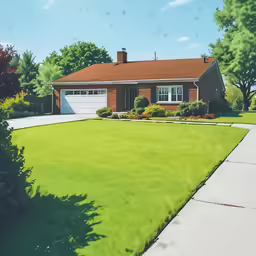 a very big grass yard with a pretty house