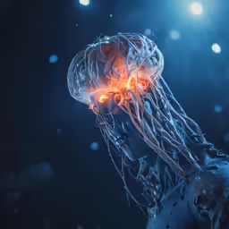 there is a jellyfish with an orange light in its head