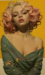 this woman is posing for a photograph with an incredible skin and hair color