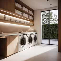 a clean, well organized kitchen and washer