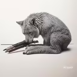 a drawing of a large grey bear holding an instrument
